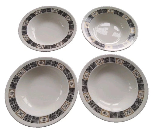 Wedgwood Asia Black Set Of 4 Rimmed Soup Bowls White 20cm - Helsby Vintage