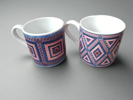 Wedgwood Home Peach Rosette Diamondell Mugs Vintage Tea Ware - Helsby Vintage
