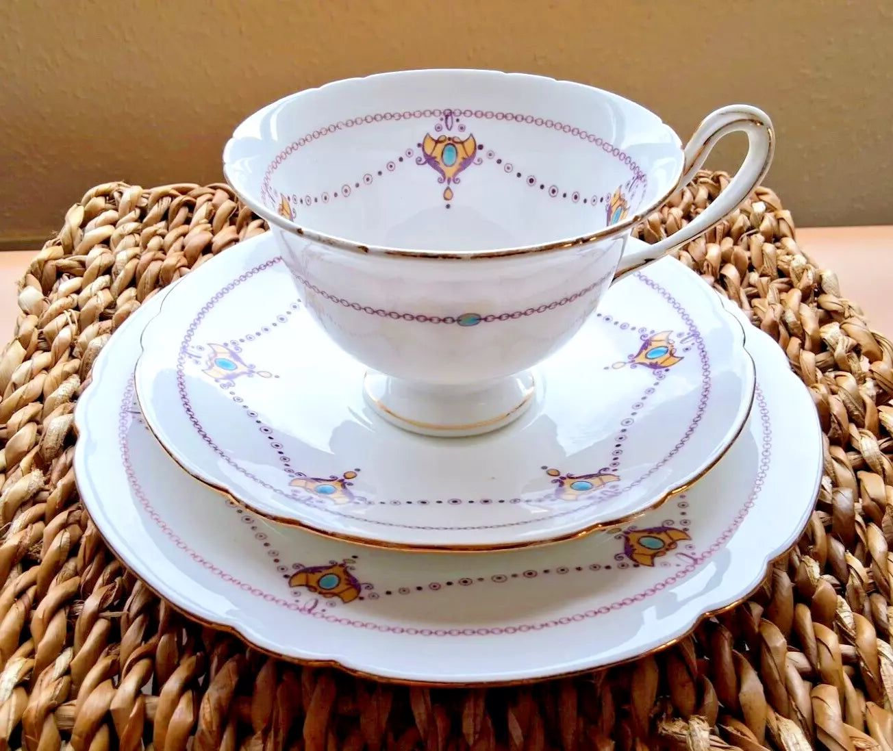 The Foley China England Wileman 1890s: Set of 4 Trios Set 10348 RARE - Helsby Vintage