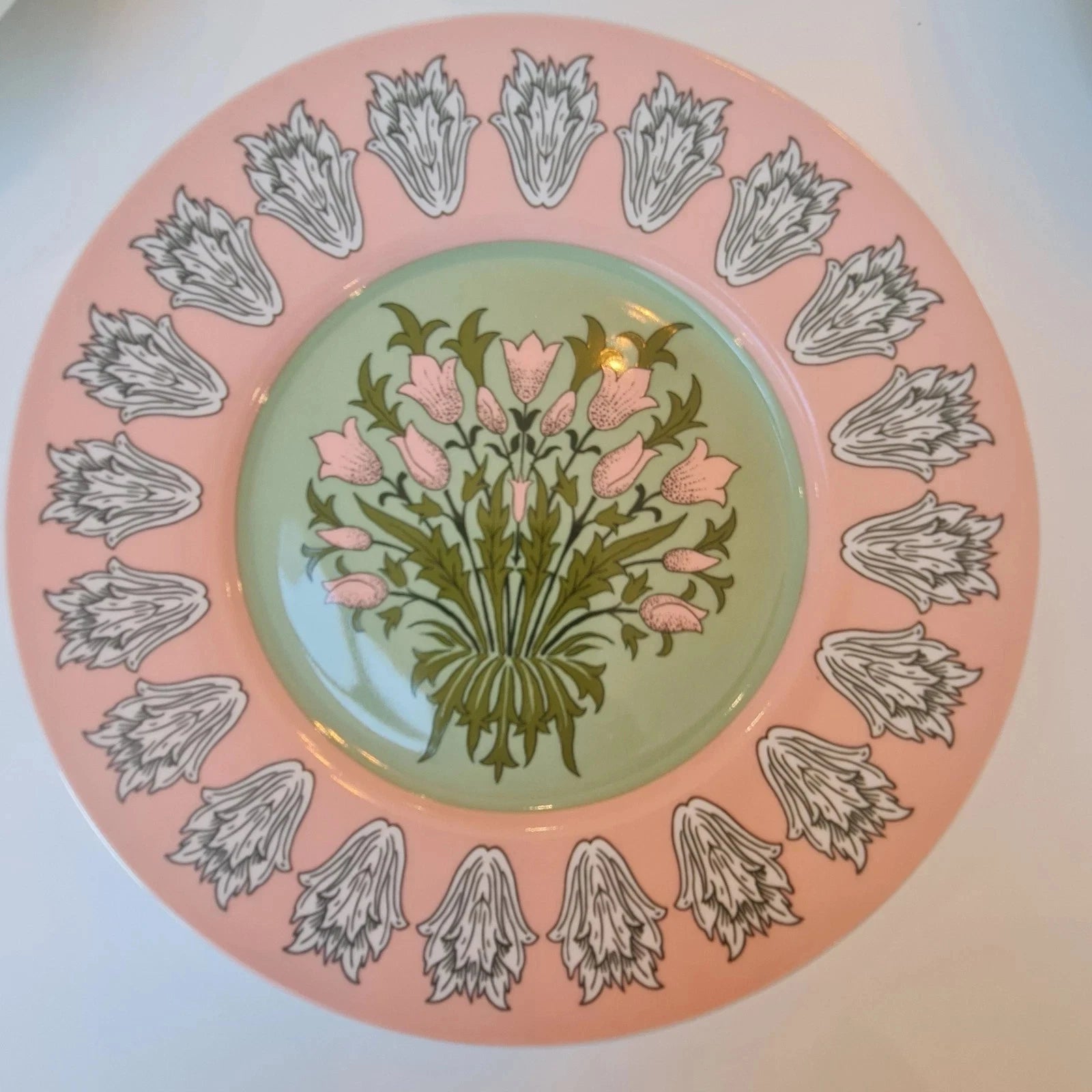 NEW William Morris Set Of 4 Dessert Plates Set Green White Pink Floral - Helsby Vintage