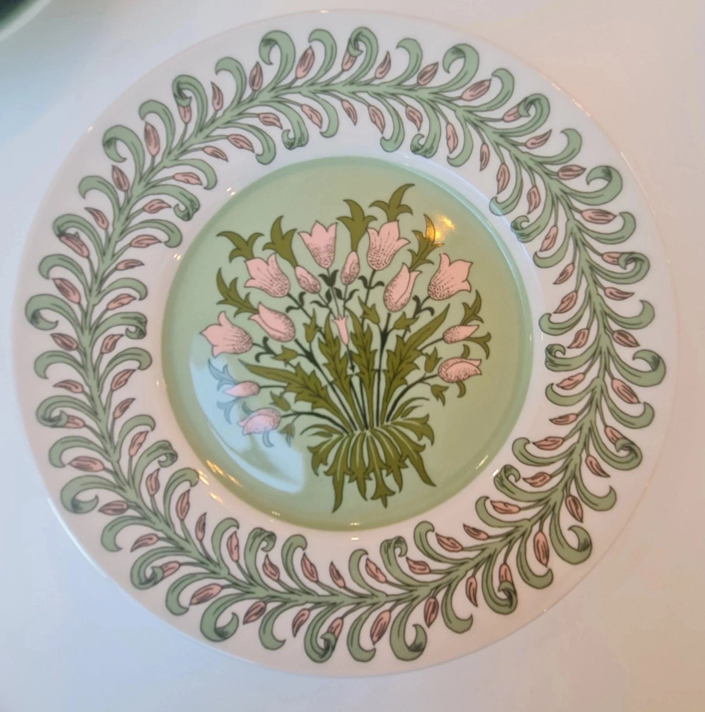 NEW William Morris Set Of 4 Dessert Plates Set Green White Pink Floral - Helsby Vintage