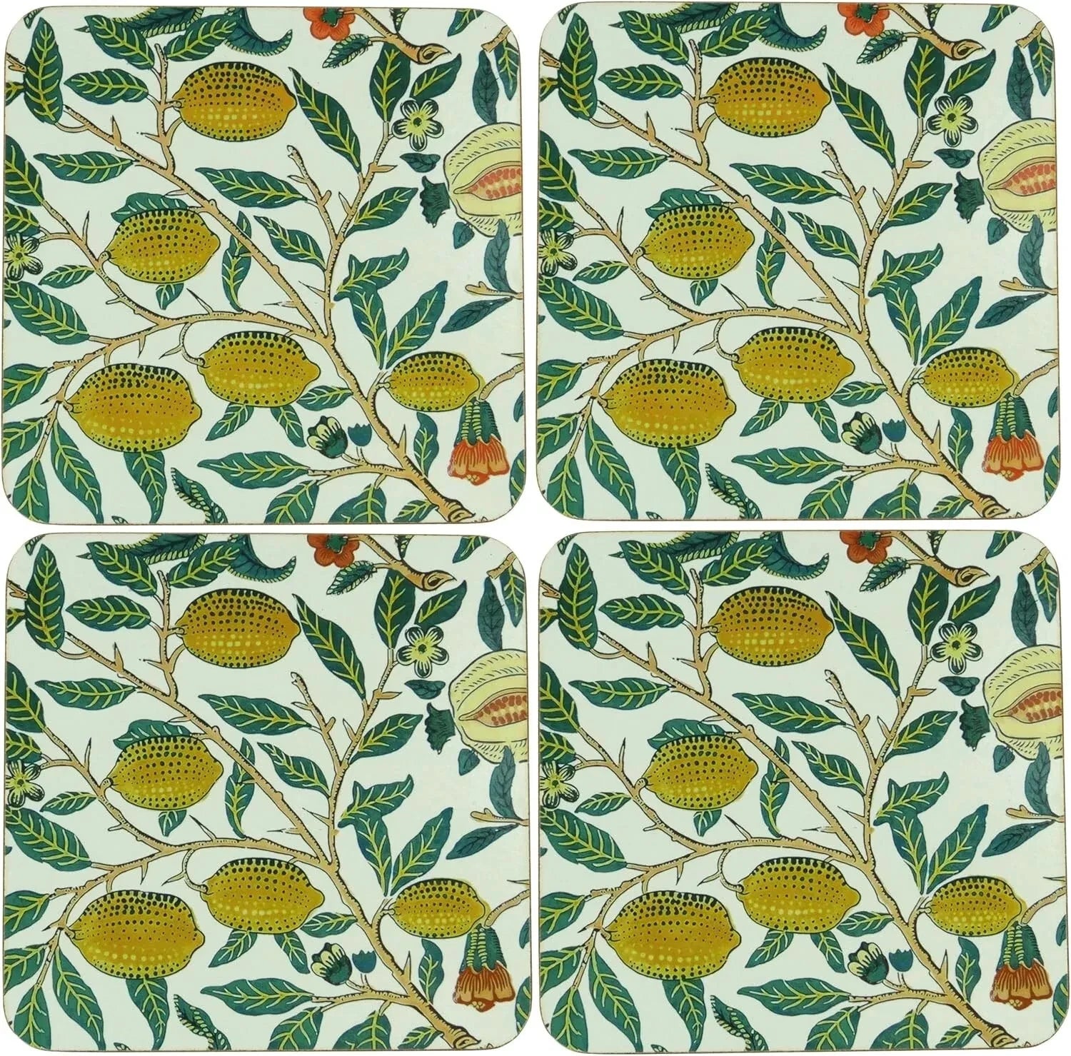 William Morris Table Coasters Set Of 4 Fruit Design - Helsby Vintage